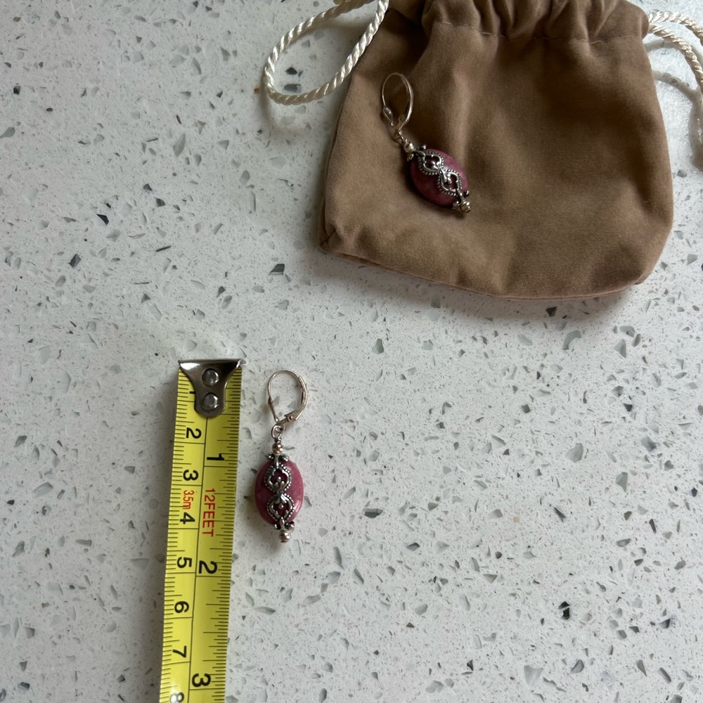 Vintage Pink Stone and Sterling Silver Earrings - Picture 8 of 9